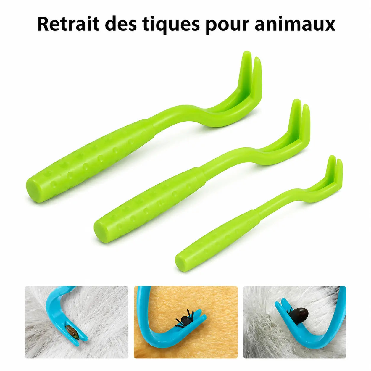 Lot de 3 tire-tiques pour chiens et chats
